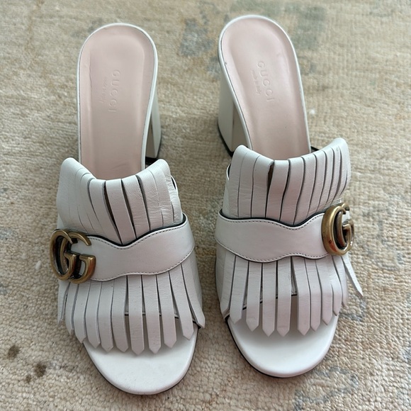 Gucci Mystic White Marmont Fringe Leather Mules size 39 - Picture 1 of 14